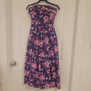 Laura Ashley Strapless Dress in Purple and Pink Floral